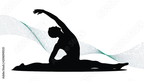 Silhouette of a person doing yoga in a meditative pose with flowing lines