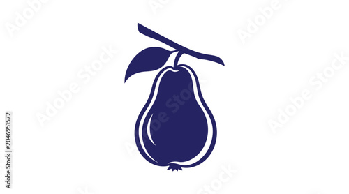 Graphic silhouette of a blue pear with a leaf botanical illustration agriculture nutrition minimalist silhouette vegetarian ingredient cultivated