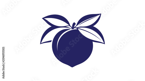 Minimalist graphic illustration of a whole peach with leaves silhouette minimalist agriculture botanical ingredient nutrition vegetarian isolated cultivation wholesome