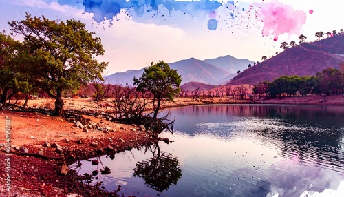 Scenic Lake with Mountain View.