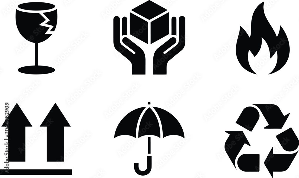 Fototapeta premium Shipping and handling symbols collection fragile protect flammable and more