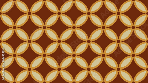 Traditional Javanese kawung batik seamless vector pattern in earth tones, authentic Indonesian cultural textile design with geometric floral motif