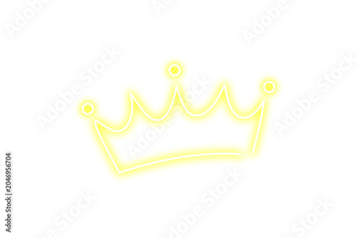 Obraz na plátně Minimalist yellow neon crown icon outline isolated on white background with mini