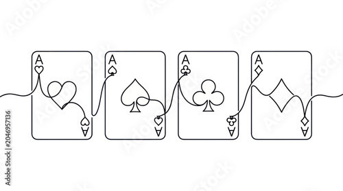 Fotografie Four Aces Playing Cards Continuous Line Art