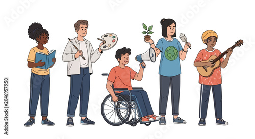Diverse Group of Young People Pursuing Hobbies and Interests