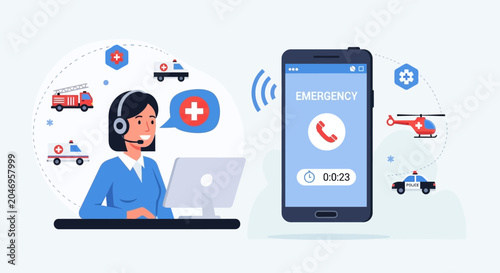 Emergency Dispatch Service Operator with Smartphone Call