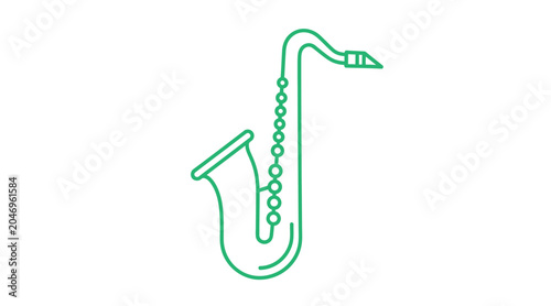 Simple green saxophone icon outline representing jazz music instrument with saxophone instrument performance entertainment isolated background minimalist creative