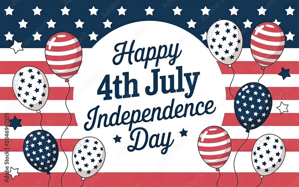Fototapeta premium Colorful fourth of july independence day celebration with balloons and stars design template