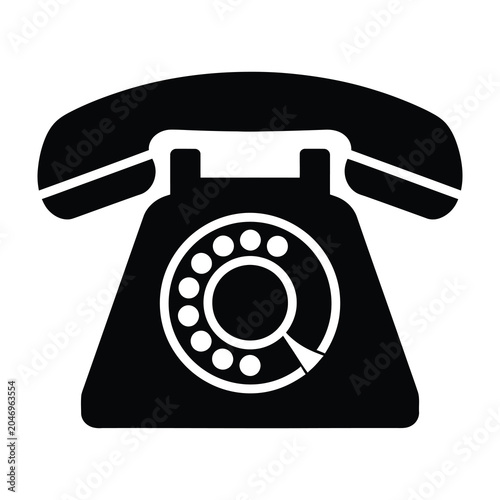 Canvas-taulu Black vintage rotary phone icon on white background