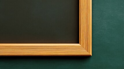 Wooden frame borders dark educational surface mounted on a green background.