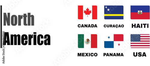 Slika na platnu North America Country Flags Collection Canada Curacao Haiti Mexico Panama USA Ve