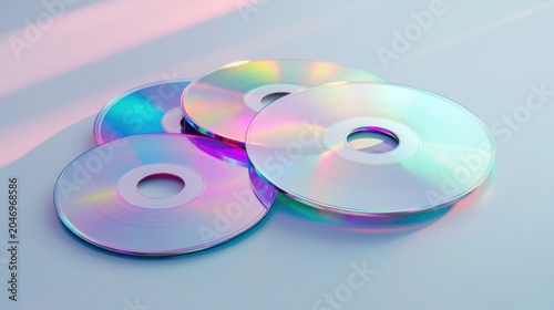 Close up of iridescent optical discs stacked together
