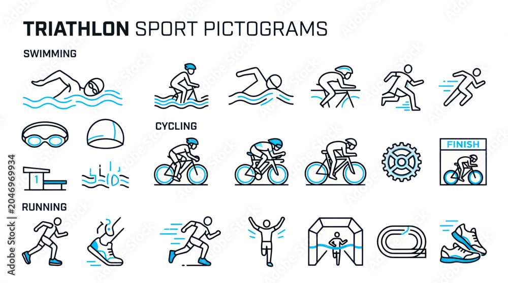Naklejka premium Triathlon Sport Pictograms: Swimming, Cycling, Running Icons