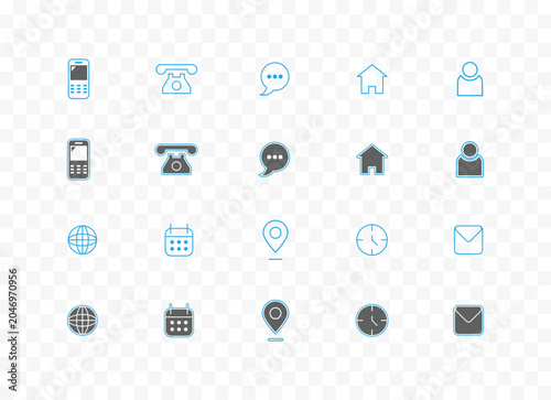 Essential UI and Communication Icons Pack - Phone Chat Home User Calendar Location Clock Mail Vector Set