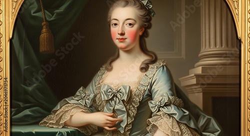Elegant oil portrait of a woman in eighteenth century attire