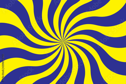 Dynamic sunburst swirl with blue and yellow radial waves