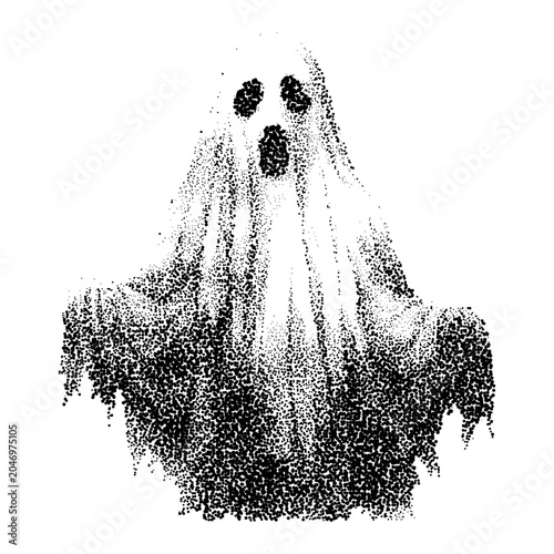 Canvas Print Hand drawn stippling ghost illustration dotwork spooky specter, scary phantom si