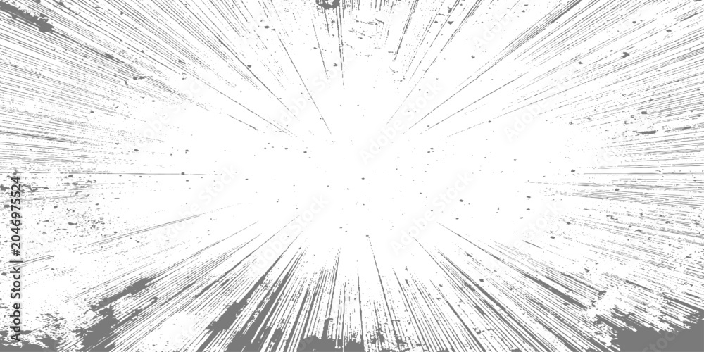Fototapeta premium Explosive grayscale burst with dynamic radial lines, comic-style energy impact, high contrast, dramatic motion effect vector illustration. 