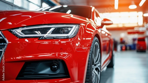 Shiny Red Car with Detailed Automotive Polishing and Wax