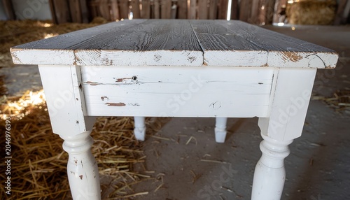 Old white wooden rustic distressed table.