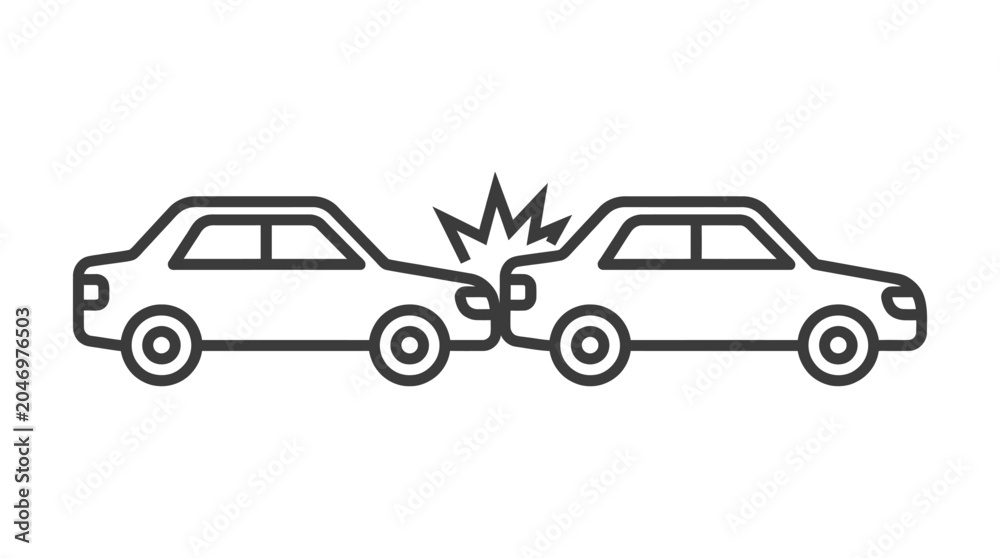 Obraz premium Simple line art illustration of two cars colliding head-on with a burst of energy depicted between them