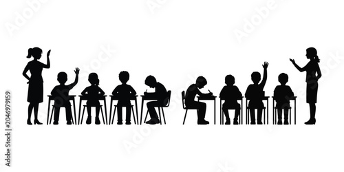 Silhouette of students and teachers in a classroom