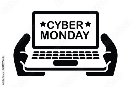 Cyber monday laptop icon with hands