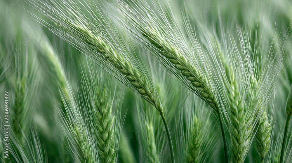 Fototapeta premium Close Up of Green Wheat Field with Soft Motion and Natural Light