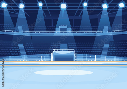 Cuadro en lienzo A dimly lit hockey stadium with a spotlight shining on the ice rink and goal
