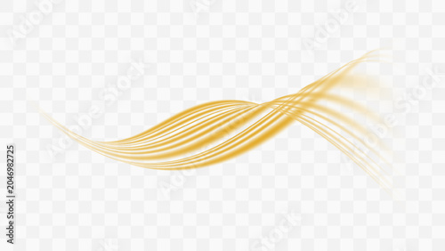 Luxury Gold Curved Line Wave Design Element, Golden Flowing Wave Lines on Transparent Background