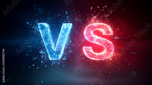 Neon VS Text with Red and Blue Light Battle Concept