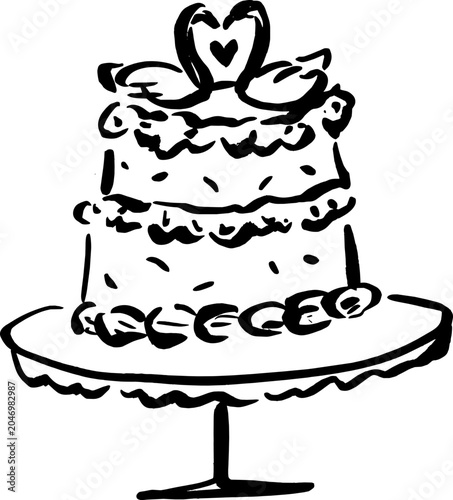 Whimsical Wedding Cake Hand Drawn Sweet Dessert Celebration Illustration