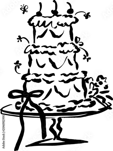 Whimsical Wedding Cake Hand Drawn Sweet Dessert Celebration Illustration