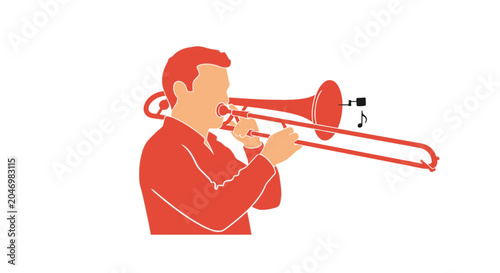 Fotografija Man Playing Red Trombone Instrument Music.