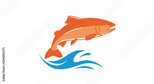 Photos Orange Salmon Fish Jumping Out Water.