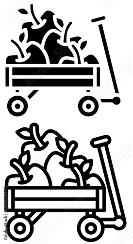 Simple Black and White Garden Wagon Full of Apples Line Art