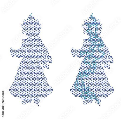 Obraz na plátně Geometric illustration of snow maiden character in blue design