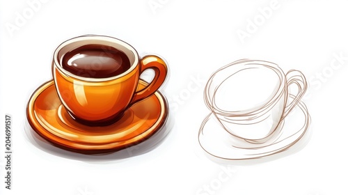 Colorful Coffee Cup Illustration with Sketch of Empty Cup
