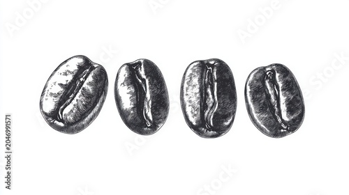 Close-up of roasted coffee beans on a white background, isolated