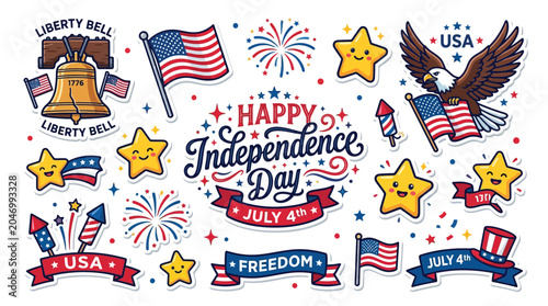 Foto Happy Independence Day Celebration with American Symbols and Fireworks
