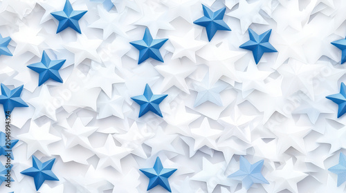 Colorful stars in various shades of blue and white create vibrant and festive background, perfect for celebrations and decorations