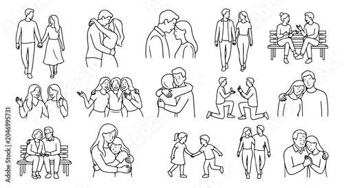 Tableau sur toile Minimalist line art people collection, romantic couple and family relationship i