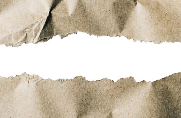 Realistic brown torn paper ripped edge scraps booking in center png cutout