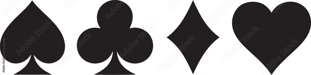 Obraz premium Black suits playing cards icon on white background. Royal suits playing cards icon. Playing card.