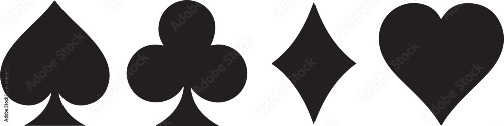 Fototapeta premium Black suits playing cards icon on white background. Royal suits playing cards icon. Playing card.