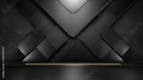 Modern Abstract Black Background with Geometric Shapes and Lighting