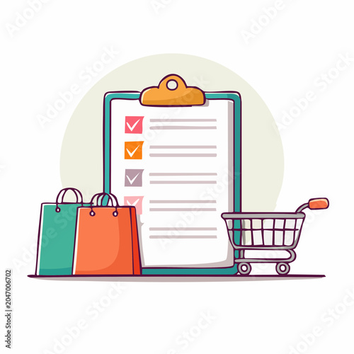 Shopping List and Cart Illustration