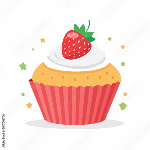 Strawberry Cupcake with Whipped Cream and Stars
