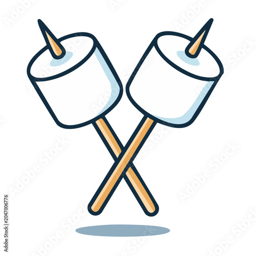 Two marshmallows on sticks, flat illustration
