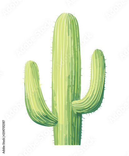 Tall desert saguaro cactus icon with green branches for wild west landscape environment illustration and adventure video game asset graphic design